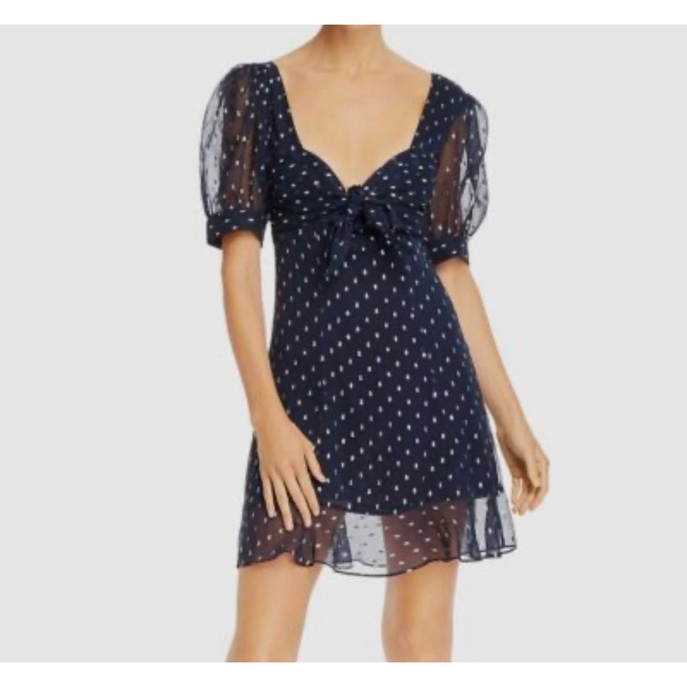 The Kooples Paris Dark Navy Chiffon Bow Front Square Neck Dress Size 4 New